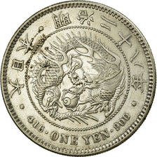 Moeda, Japão, Mutsuhito, Yen, 1895, Tokyo, Contramarca, AU(55-58), Prata