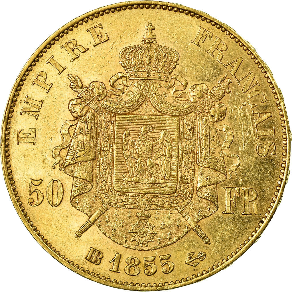 Coin, France, Napoleon III, 50 Francs, 1855, Strasbourg, AU(50-53), Gold
