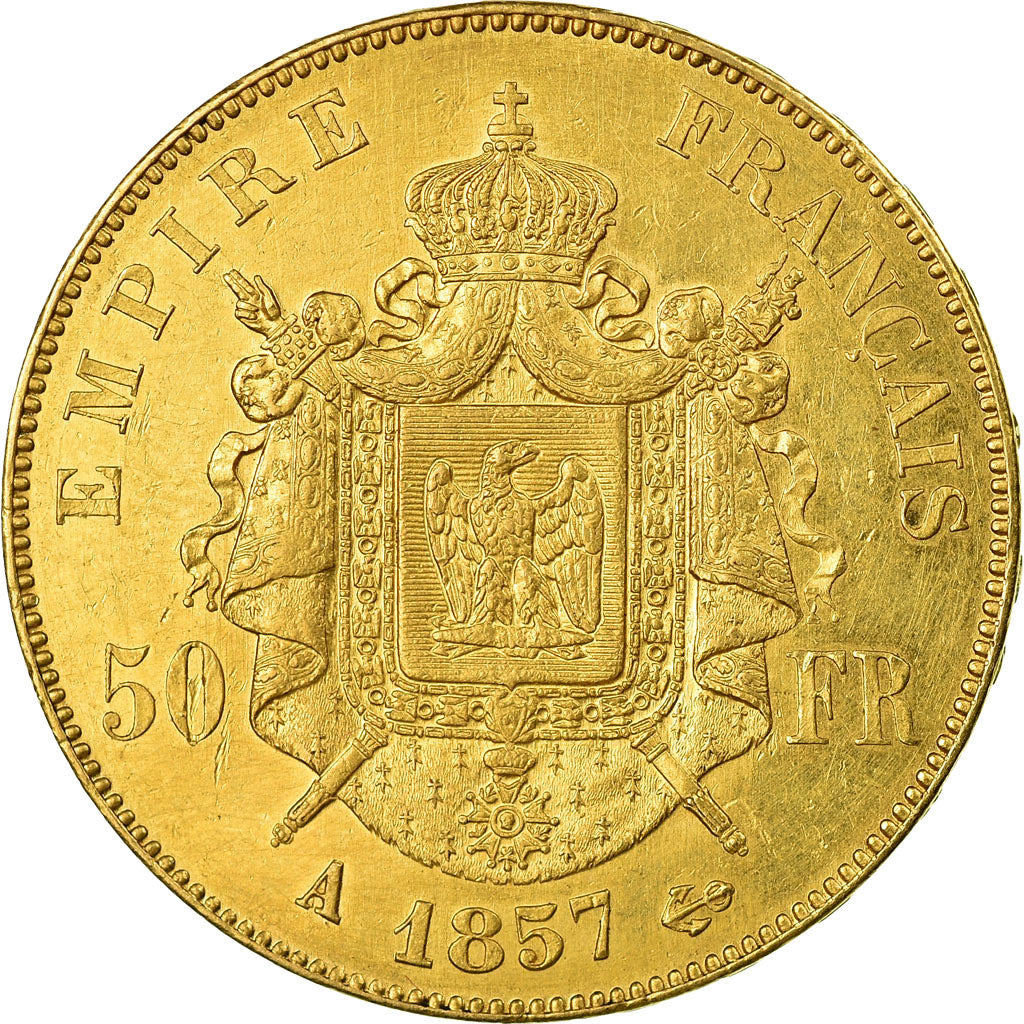 Coin, France, Napoleon III, 50 Francs, 1857, Paris, AU(55-58), Gold