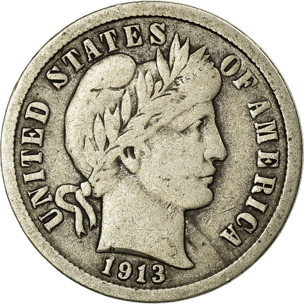 Coin, United States, Barber Dime, Dime, 1913, U.S. Mint, Philadelphia
