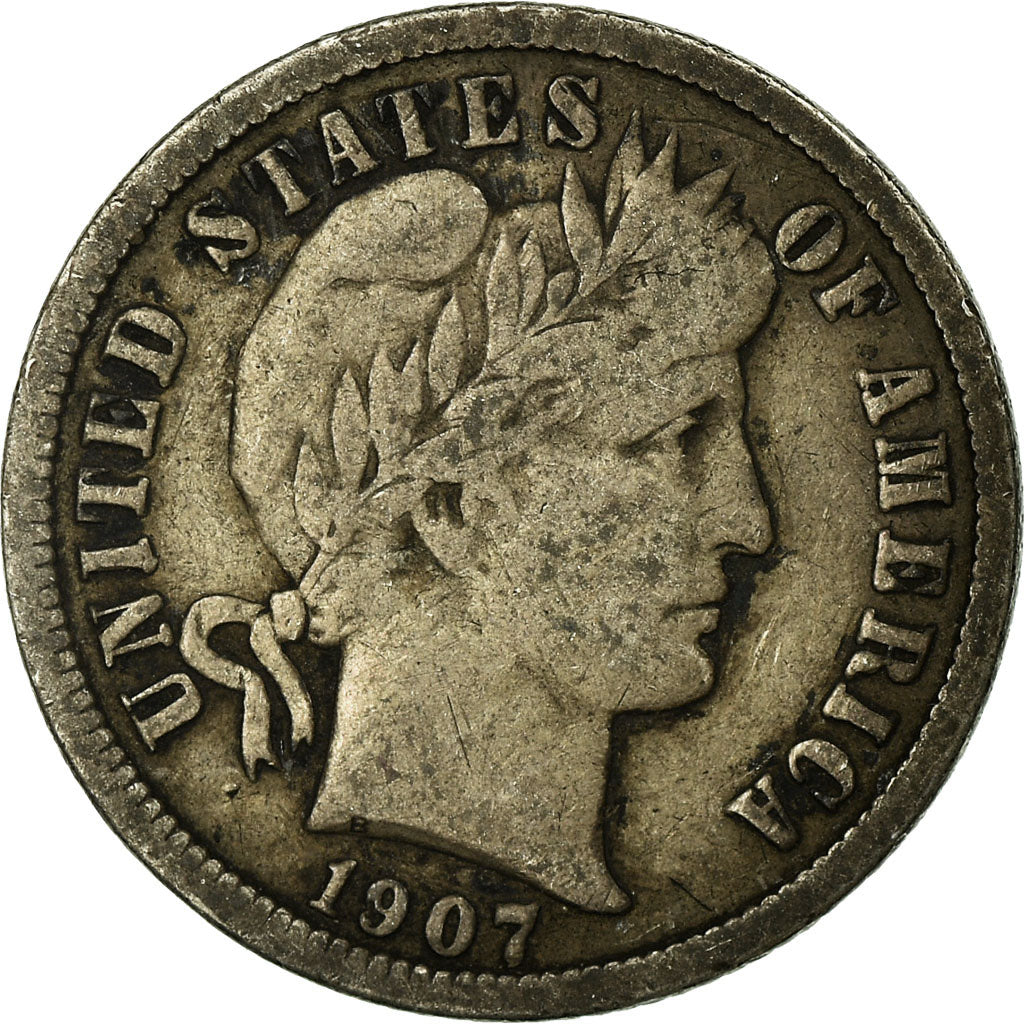 Coin, United States, Barber Dime, Dime, 1907, U.S. Mint, Philadelphia