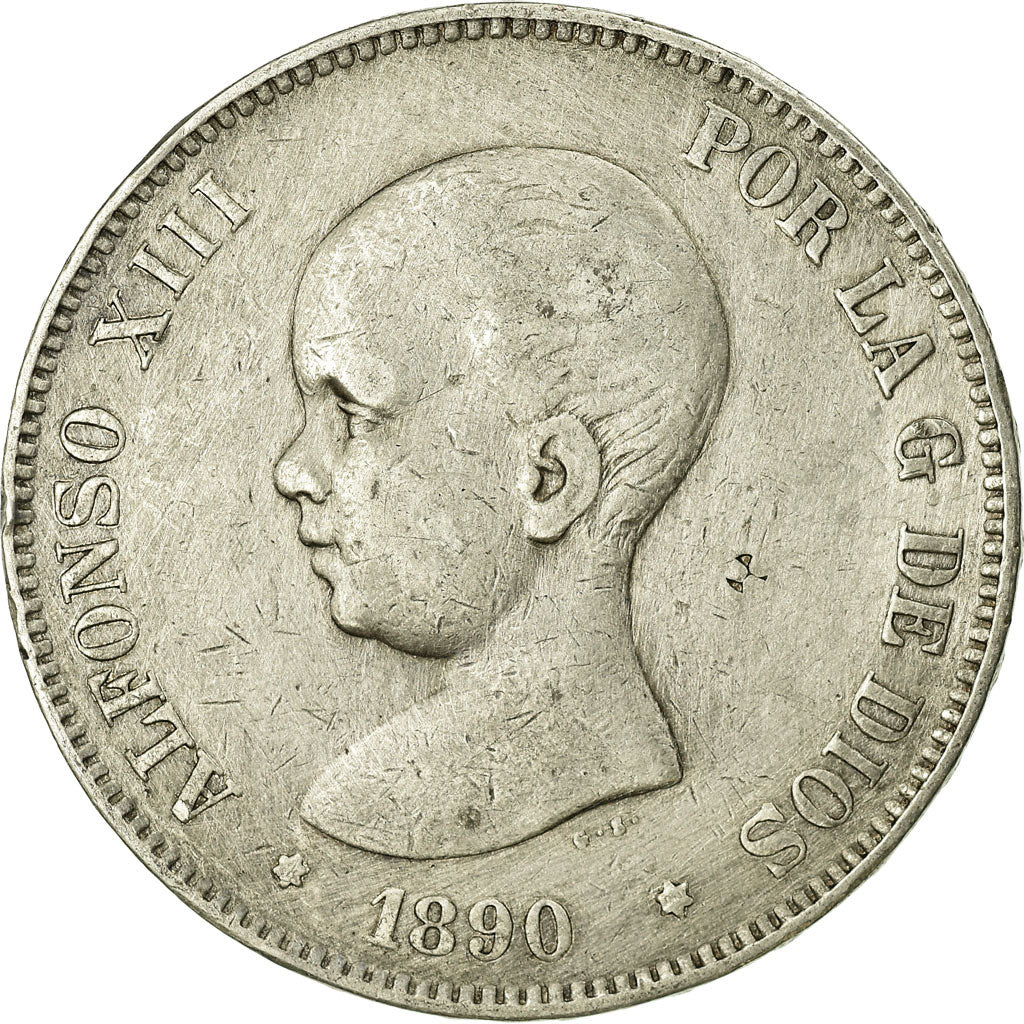 Moneda, España, Alfonso XIII, 5 Pesetas, 1890, Madrid, MBC, Plata, KM:689