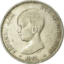 Coin, Spain, Alfonso XIII, 5 Pesetas, 1891, Madrid, VF(30-35), Silver, KM:689