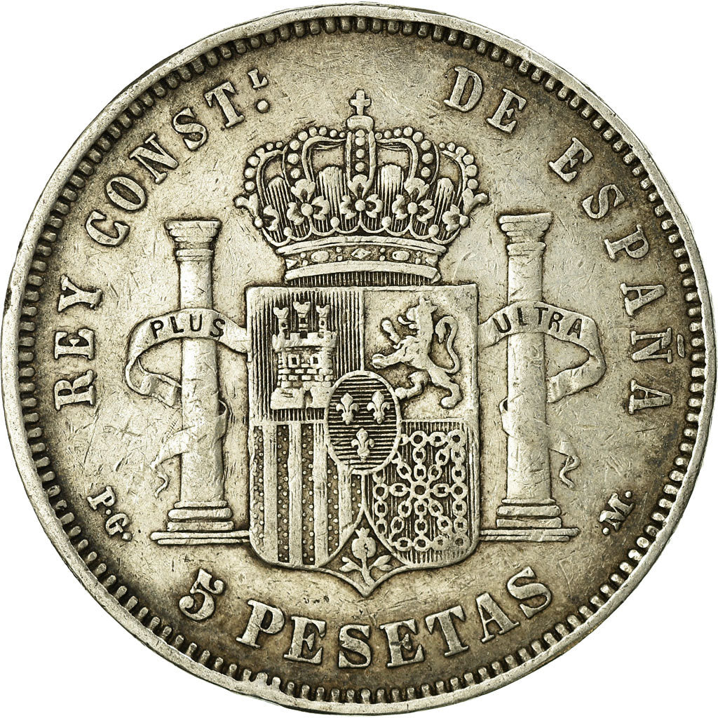 Moneda, España, Alfonso XIII, 5 Pesetas, 1891, Madrid, BC+, Plata, KM:689