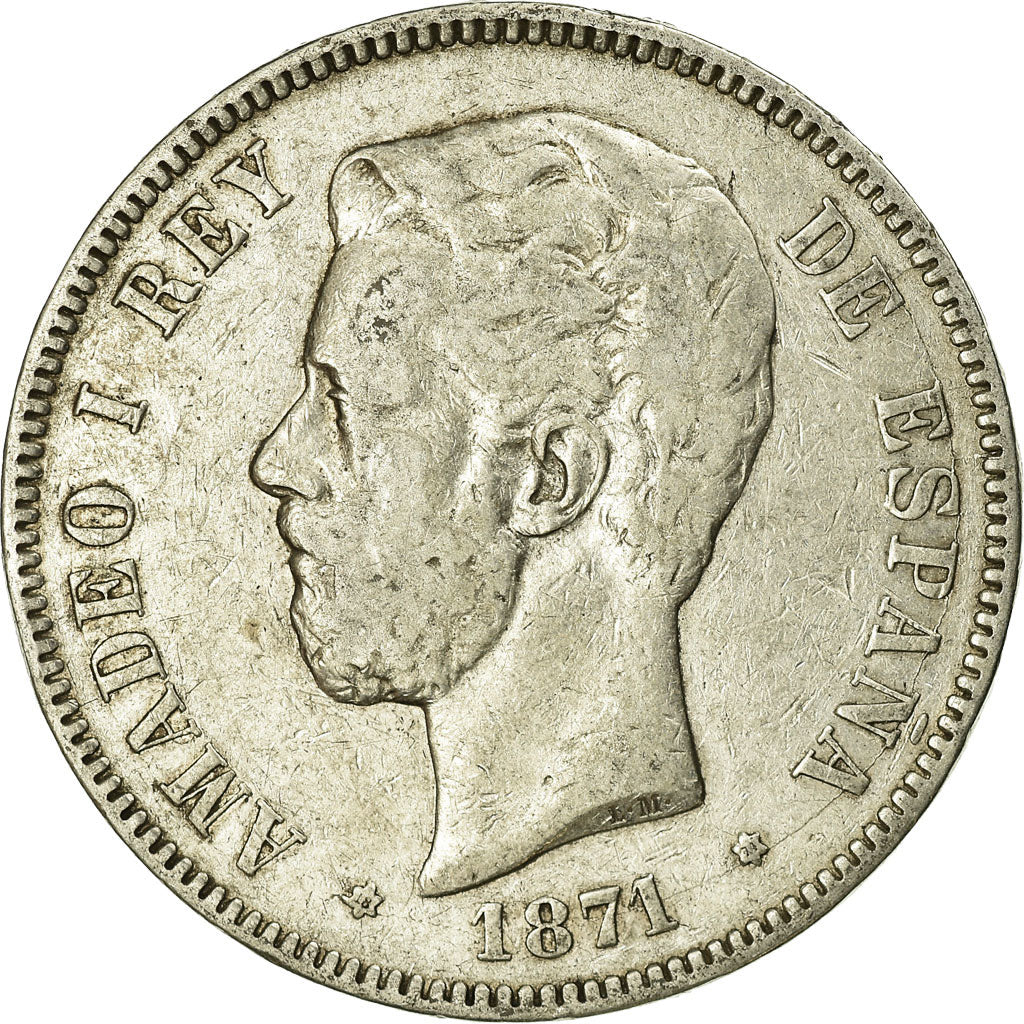 Coin, Spain, Amadeao I, 5 Pesetas, 1874, Madrid, VF(30-35), Silver, KM:666