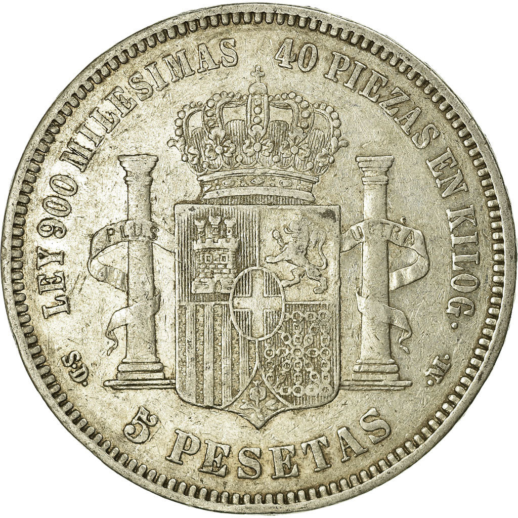 Coin, Spain, Amadeao I, 5 Pesetas, 1871, Madrid, EF(40-45), Silver, KM:666