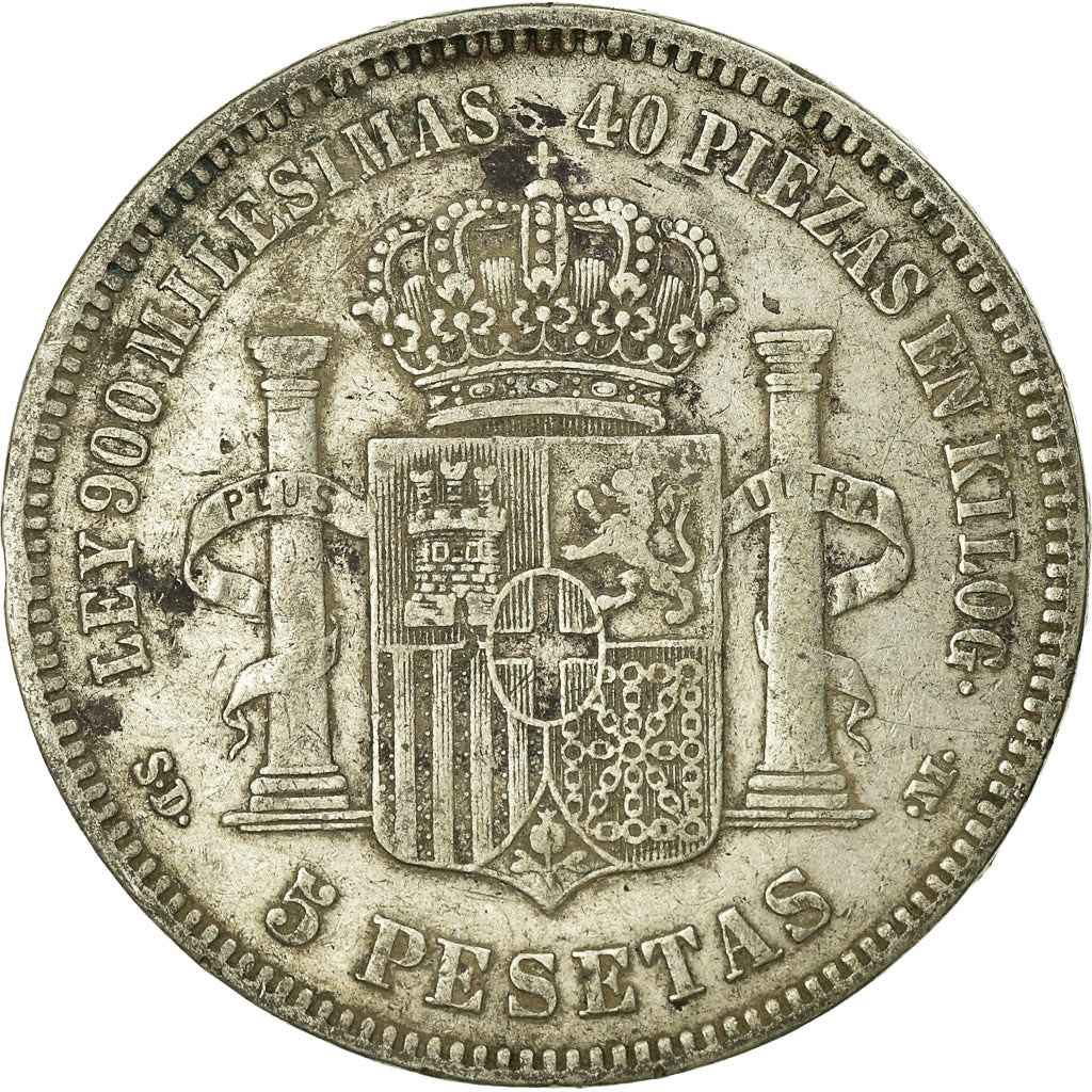 Coin, Spain, Amadeao I, 5 Pesetas, 1871, Madrid, VF(30-35), Silver, KM:666