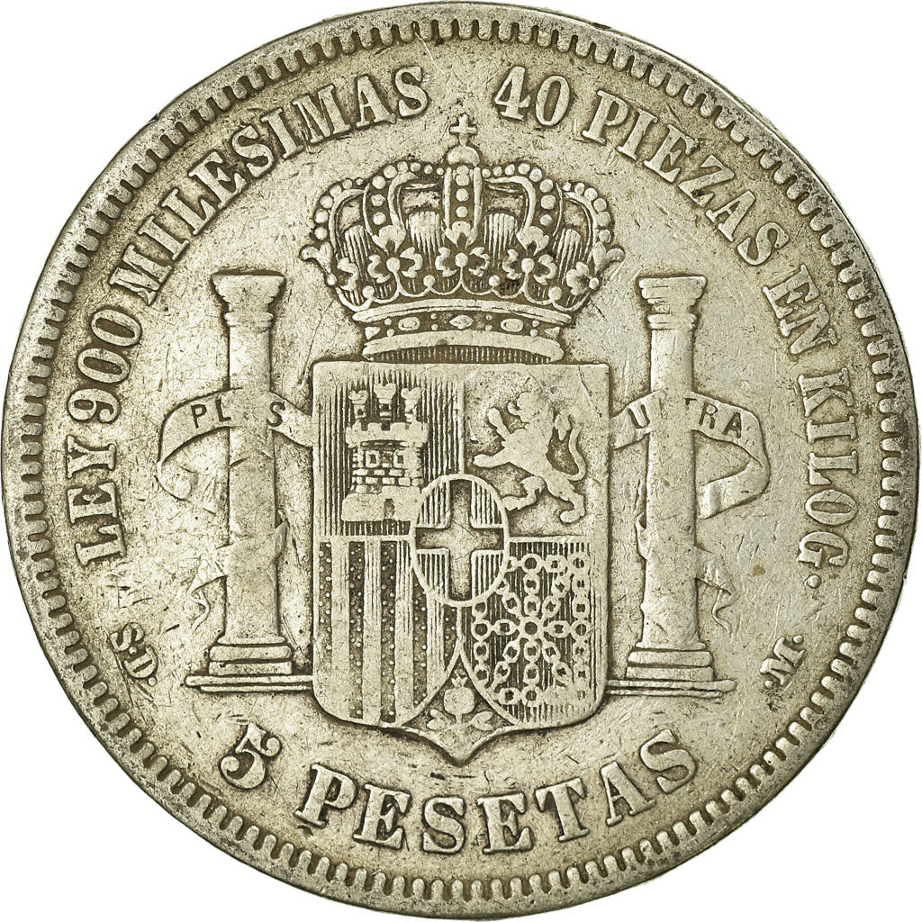 Coin, Spain, Amadeao I, 5 Pesetas, 1871, Madrid, VF(30-35), Silver, KM:666