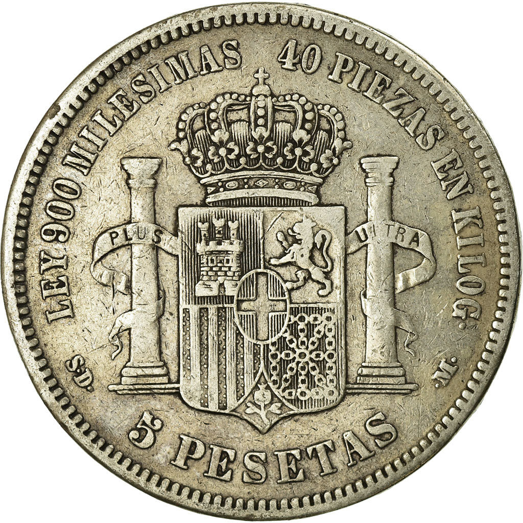Moneda, España, Amadeao I, 5 Pesetas, 1871, Madrid, BC+, Plata, KM:666
