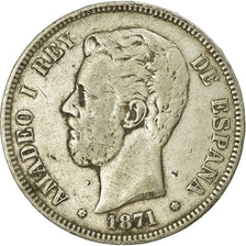 Coin, Spain, Amadeao I, 5 Pesetas, 1871, Madrid, VF(30-35), Silver, KM:666