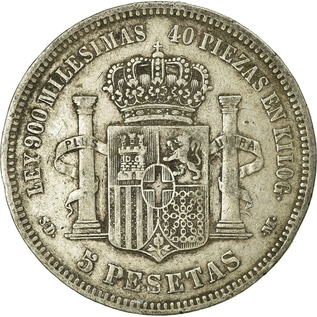 Coin, Spain, Amadeao I, 5 Pesetas, 1871, Madrid, VF(30-35), Silver, KM:666