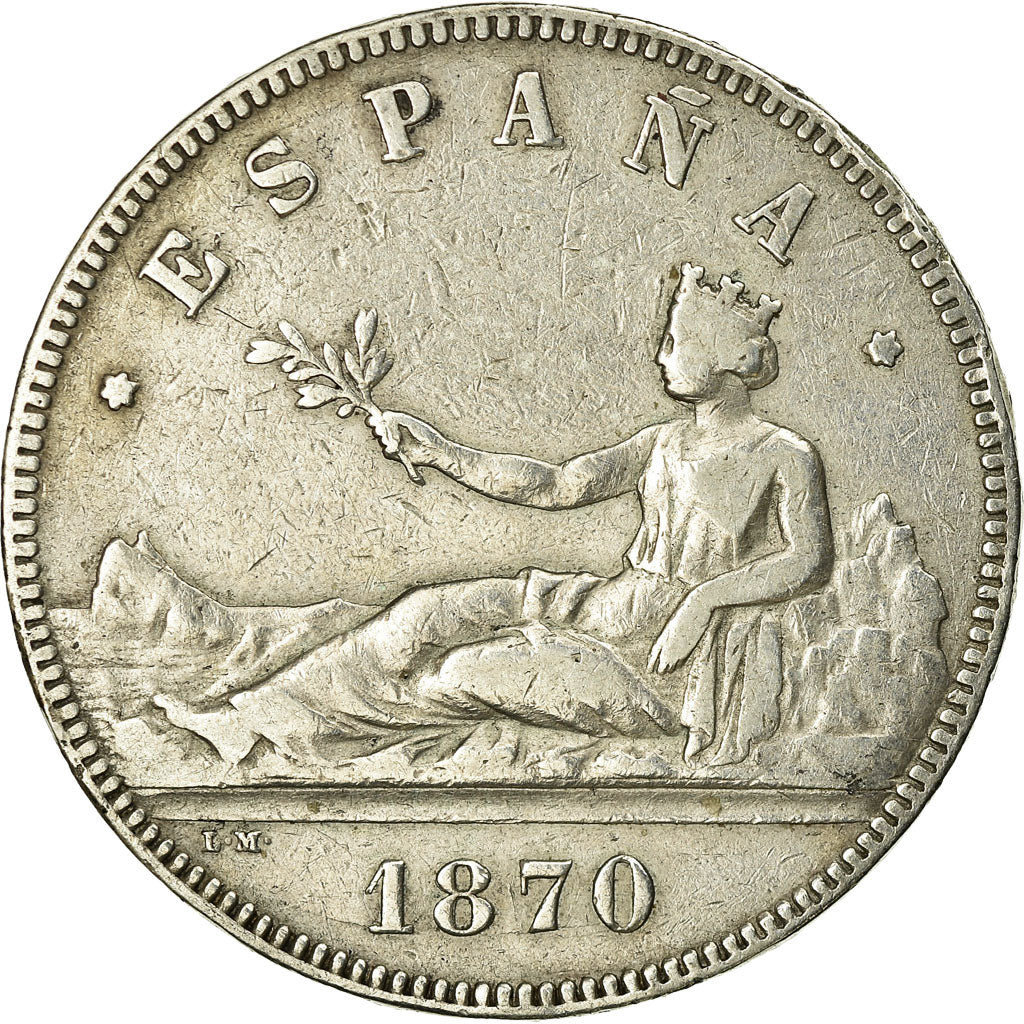 Coin, Spain, Provisional Government, 5 Pesetas, 1870, Madrid, VF(30-35), Silver