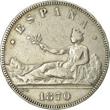 Coin, Spain, Provisional Government, 5 Pesetas, 1870, Madrid, VF(30-35), Silver