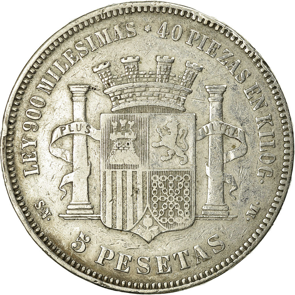 Coin, Spain, Provisional Government, 5 Pesetas, 1870, Madrid, VF(30-35), Silver