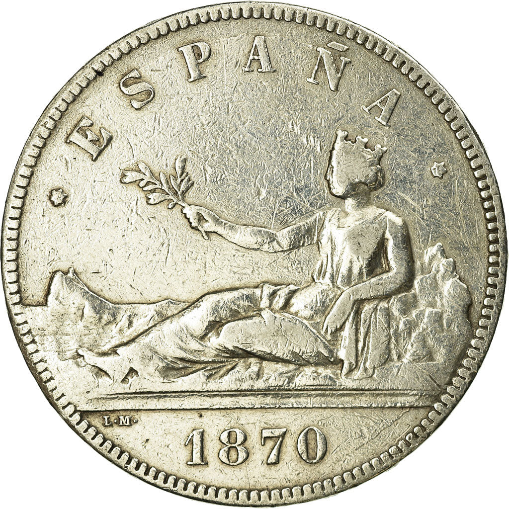 Coin, Spain, Provisional Government, 5 Pesetas, 1870, Madrid, VF(30-35), Silver