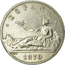 Coin, Spain, Provisional Government, 5 Pesetas, 1870, Madrid, VF(30-35), Silver