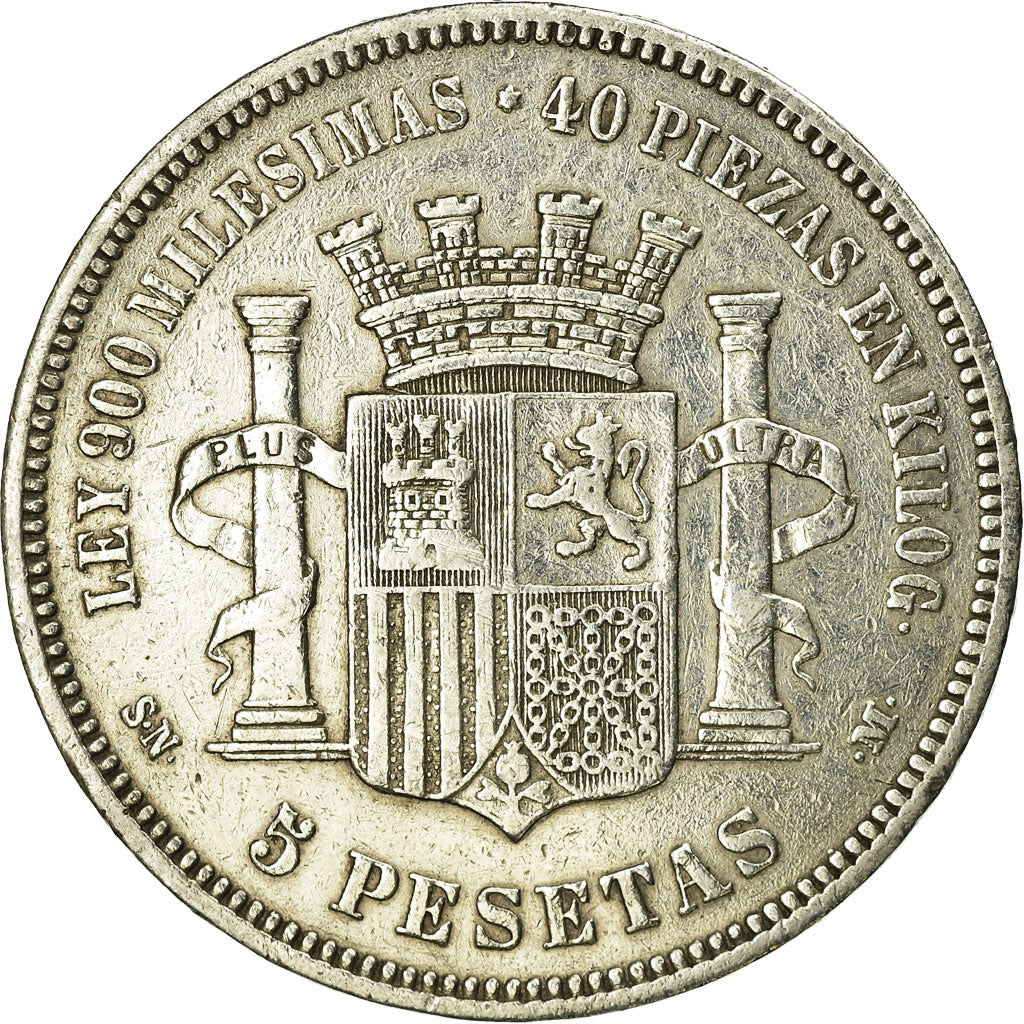 Coin, Spain, Provisional Government, 5 Pesetas, 1870, Madrid, VF(30-35), Silver