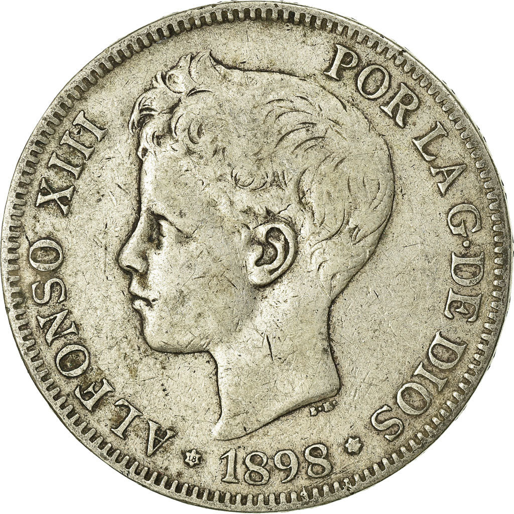 Coin, Spain, Alfonso XIII, 5 Pesetas, 1898, Madrid, VF(30-35), Silver, KM:707