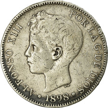 Moneta, Spagna, Alfonso XIII, 5 Pesetas, 1898, Madrid, MB+, Argento, KM:707
