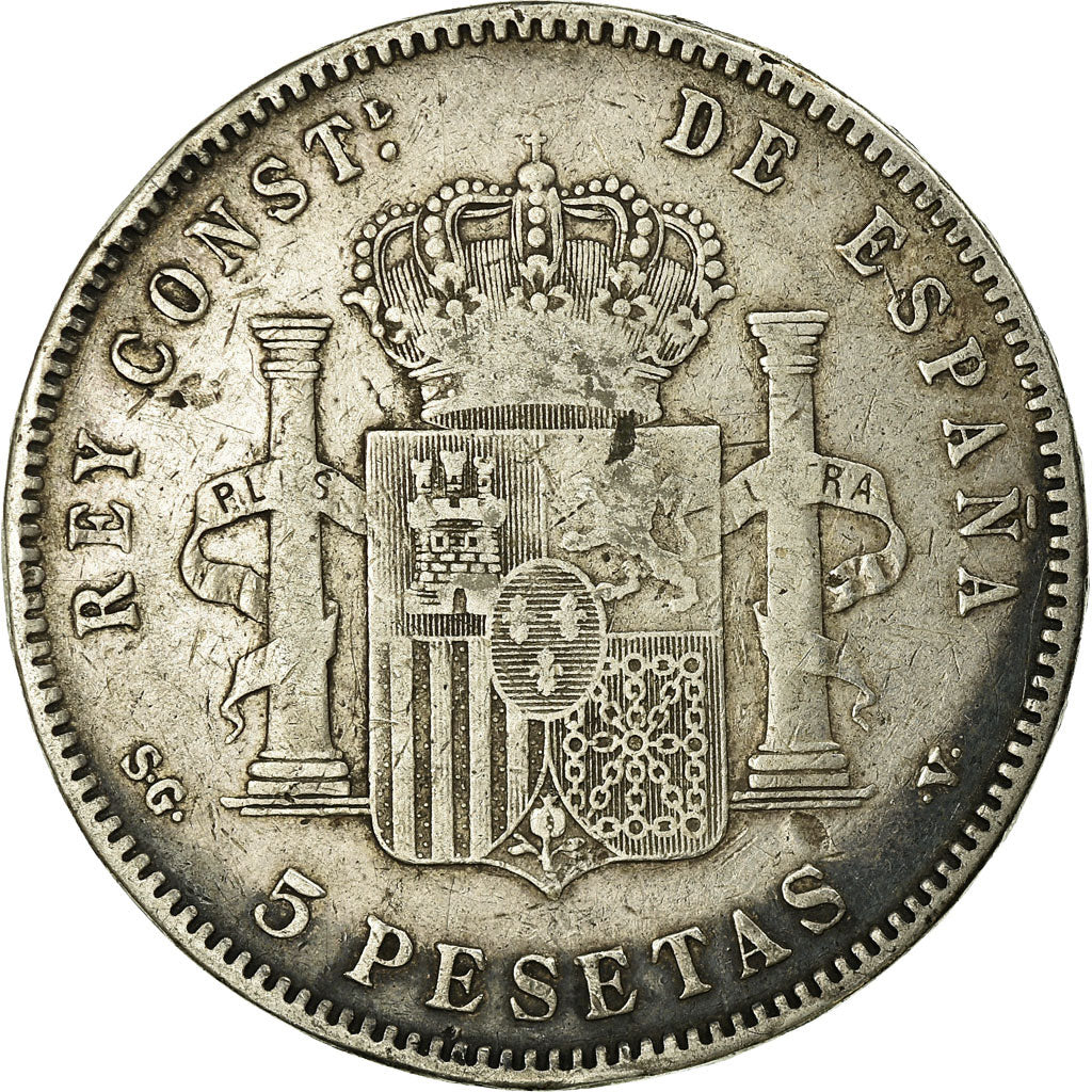 Moneta, Spagna, Alfonso XIII, 5 Pesetas, 1898, Madrid, MB+, Argento, KM:707