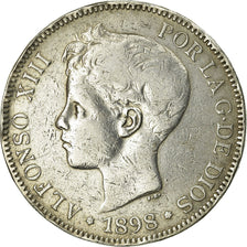 Moneta, Spagna, Alfonso XIII, 5 Pesetas, 1898, Madrid, MB, Argento, KM:707