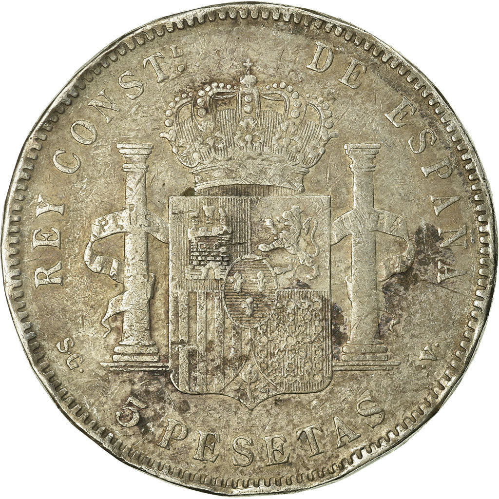 Moneta, Spagna, Alfonso XIII, 5 Pesetas, 1898, Madrid, MB, Argento, KM:707