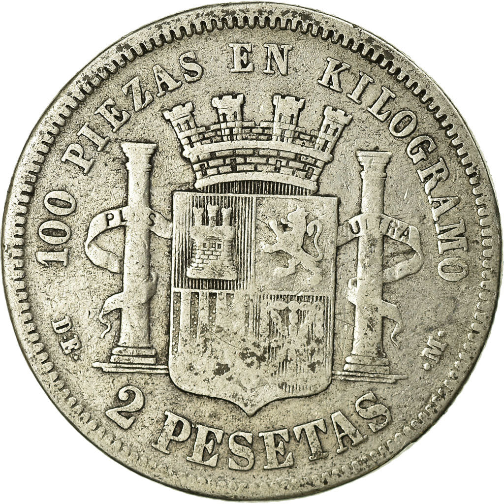 Coin, Spain, Provisional Government, 2 Pesetas, 1874, Madrid, VF(20-25), Silver