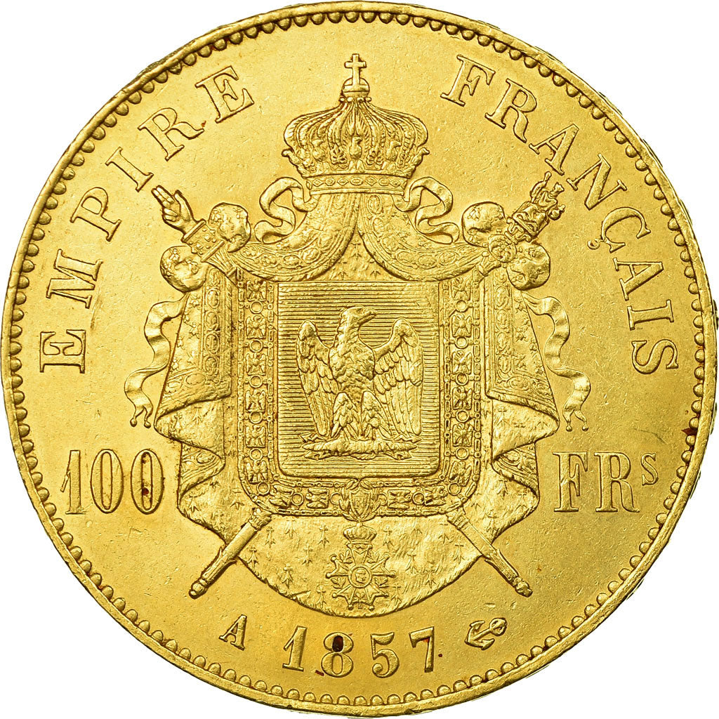 Coin, France, Napoleon III, 100 Francs, 1857, Paris, EF(40-45), Gold