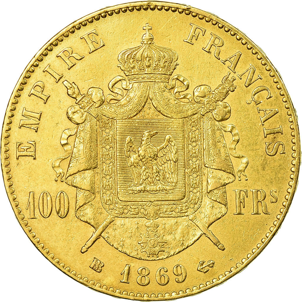 Moneta, Francia, Napoleon III, Napoléon III, 100 Francs, 1869, Strasbourg, BB