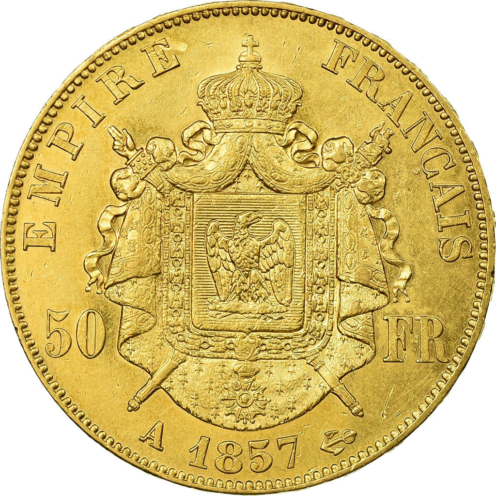 Moneda, Francia, Napoleon III, Napoléon III, 50 Francs, 1857, Paris, MBC+, Oro