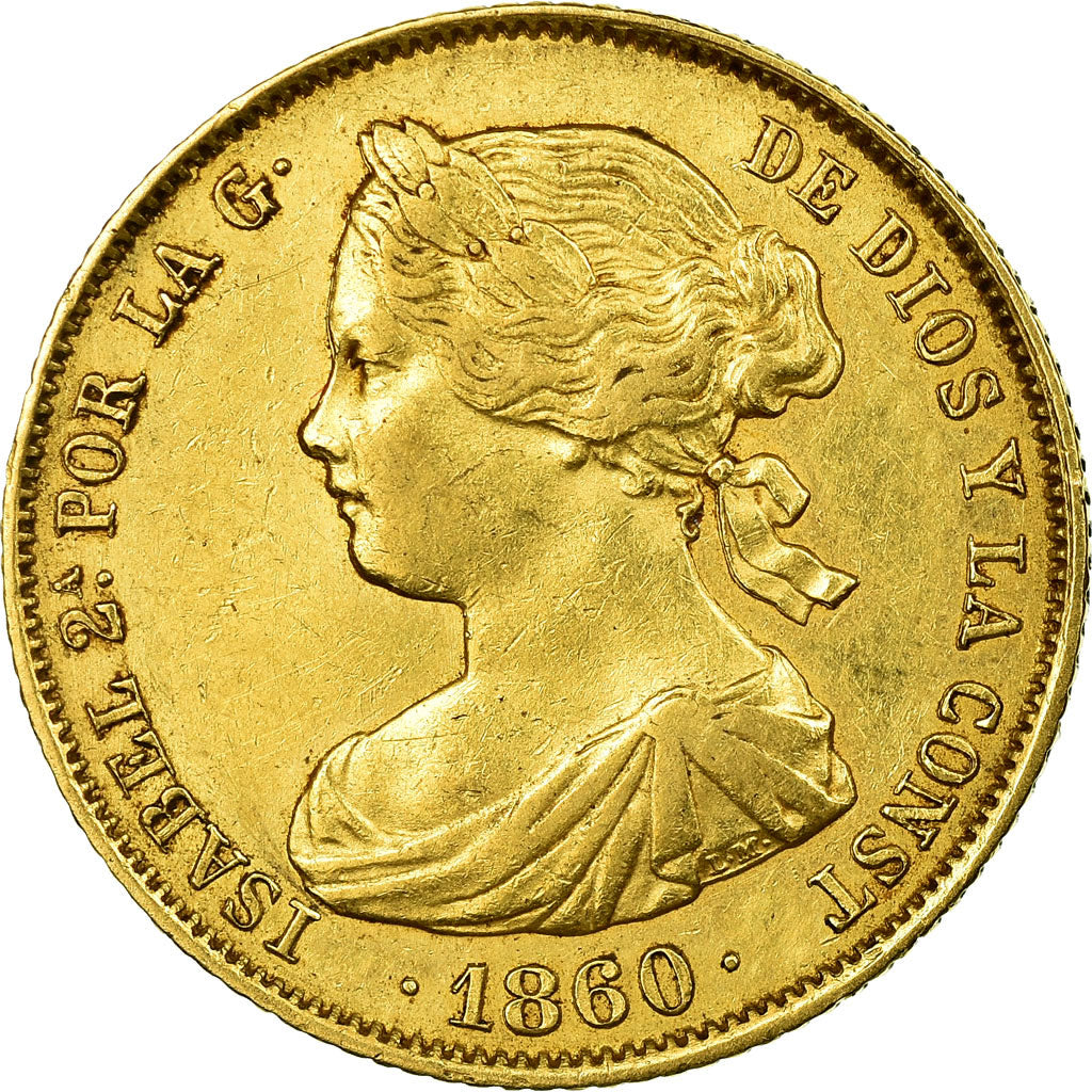 Moneda, España, Isabel II, 100 Reales, 1860, Madrid, MBC+, Oro, KM:605.2