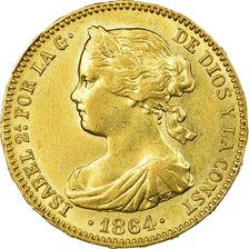 Coin, Spain, Isabel II, 100 Reales, 1864, Madrid, AU(55-58), Gold, KM:617.1