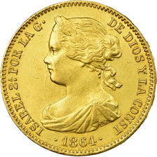 Moeda, Espanha, Isabel II, 100 Reales, 1864, Madrid, AU(55-58), Dourado