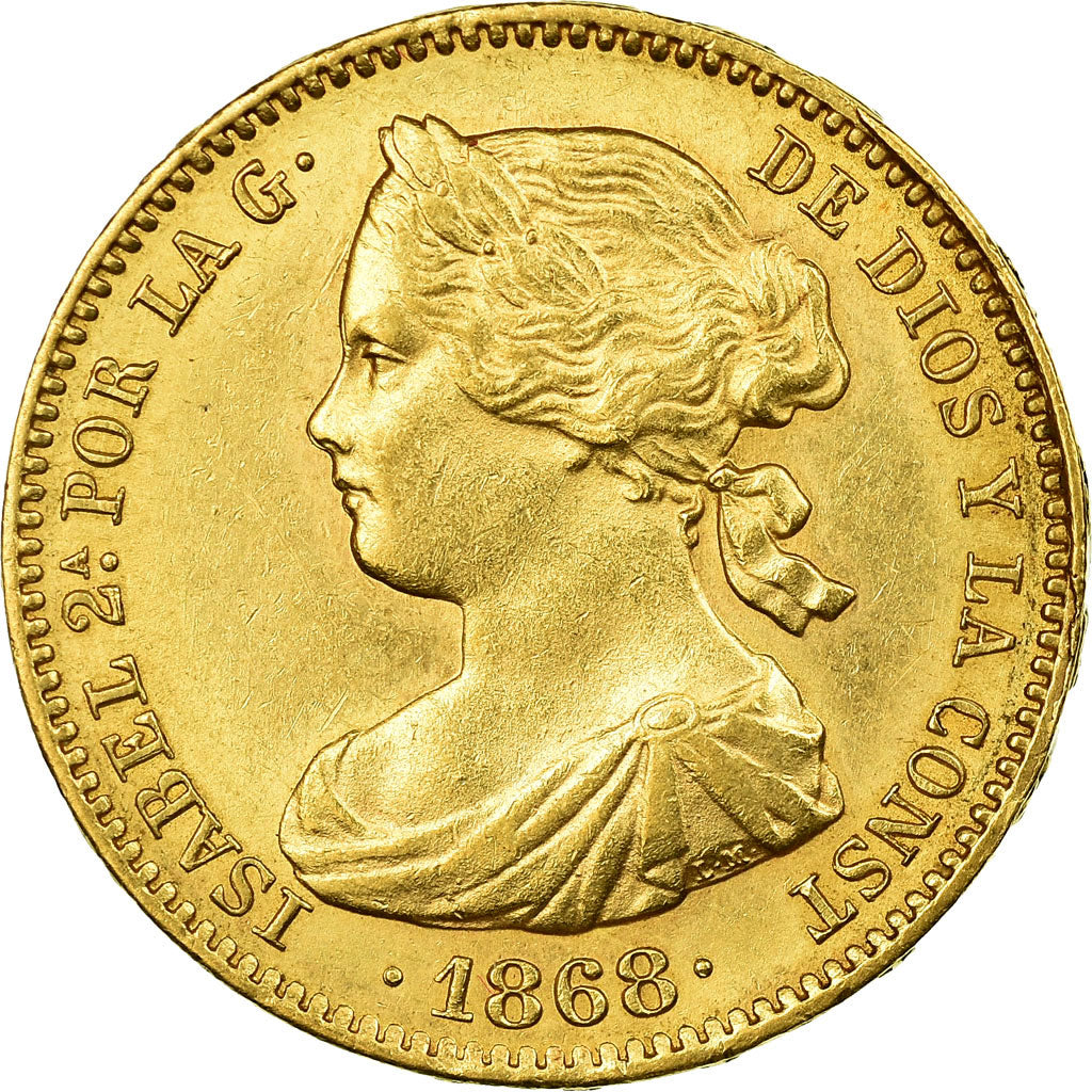 Coin, Spain, Isabel II, 10 Escudos, 1873, Madrid, AU(55-58), Gold, KM:636.3