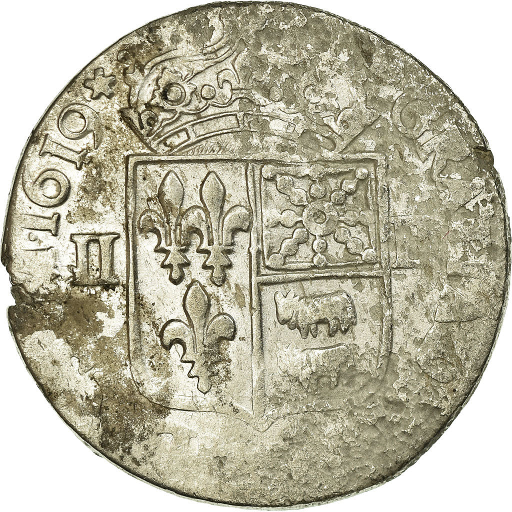 Moeda, França, Louis XIII, 1/4 Écu de Béarn, 1/4 Ecu, 1619, Pau, EF(40-45)