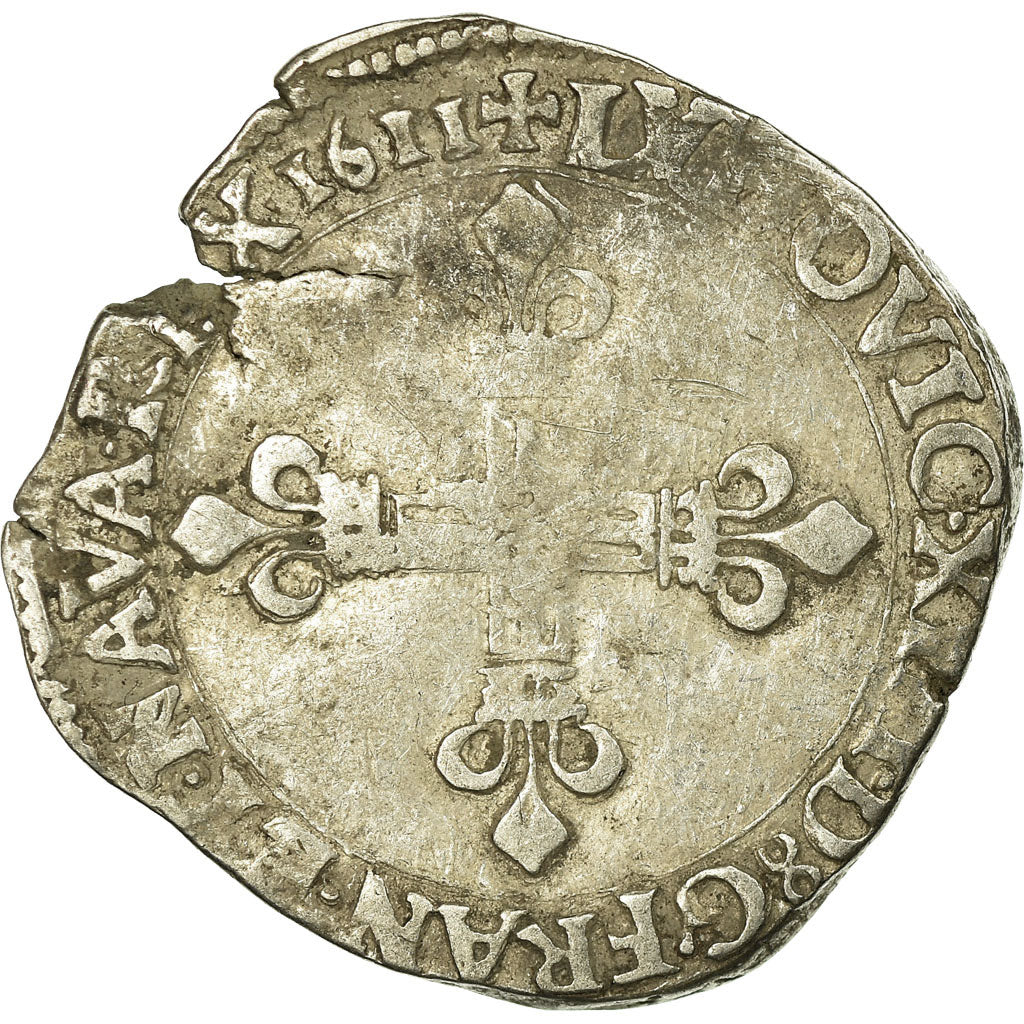 Moneda, Francia, Louis XIII, 1/4 Écu à la croix, 1/4 Ecu, 1611, Bordeaux, BC+