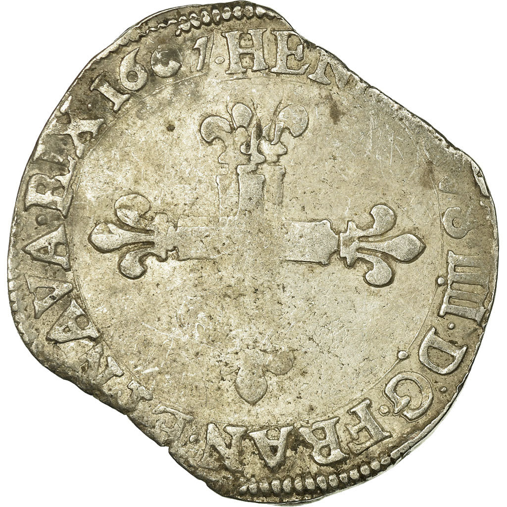 Moneta, Francia, Henri IV, 1/4 Ecu, 1607, La Rochelle, MB+, Argento