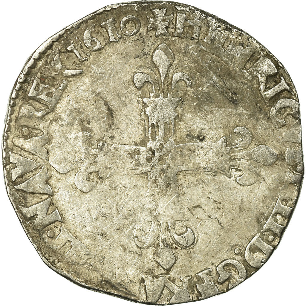 Coin, France, Henri IV, 1/4 Ecu, 1610, Angers, VF(20-25), Silver, Sombart:4678