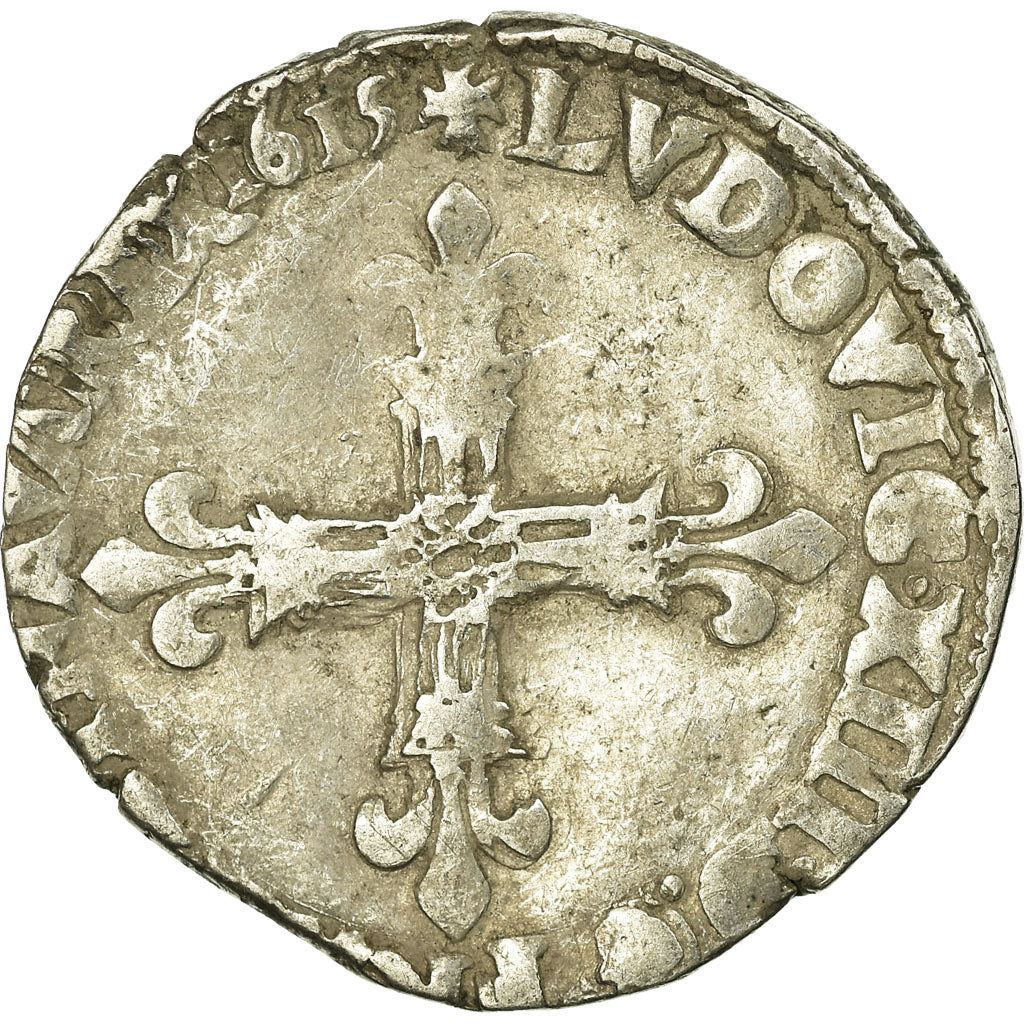 Moeda, França, Louis XIII, 1/4 Écu à la croix, 1/4 Ecu, 1615, Angers