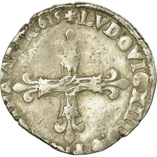 Moeda, França, Louis XIII, 1/4 Écu à la croix, 1/4 Ecu, 1615, Angers