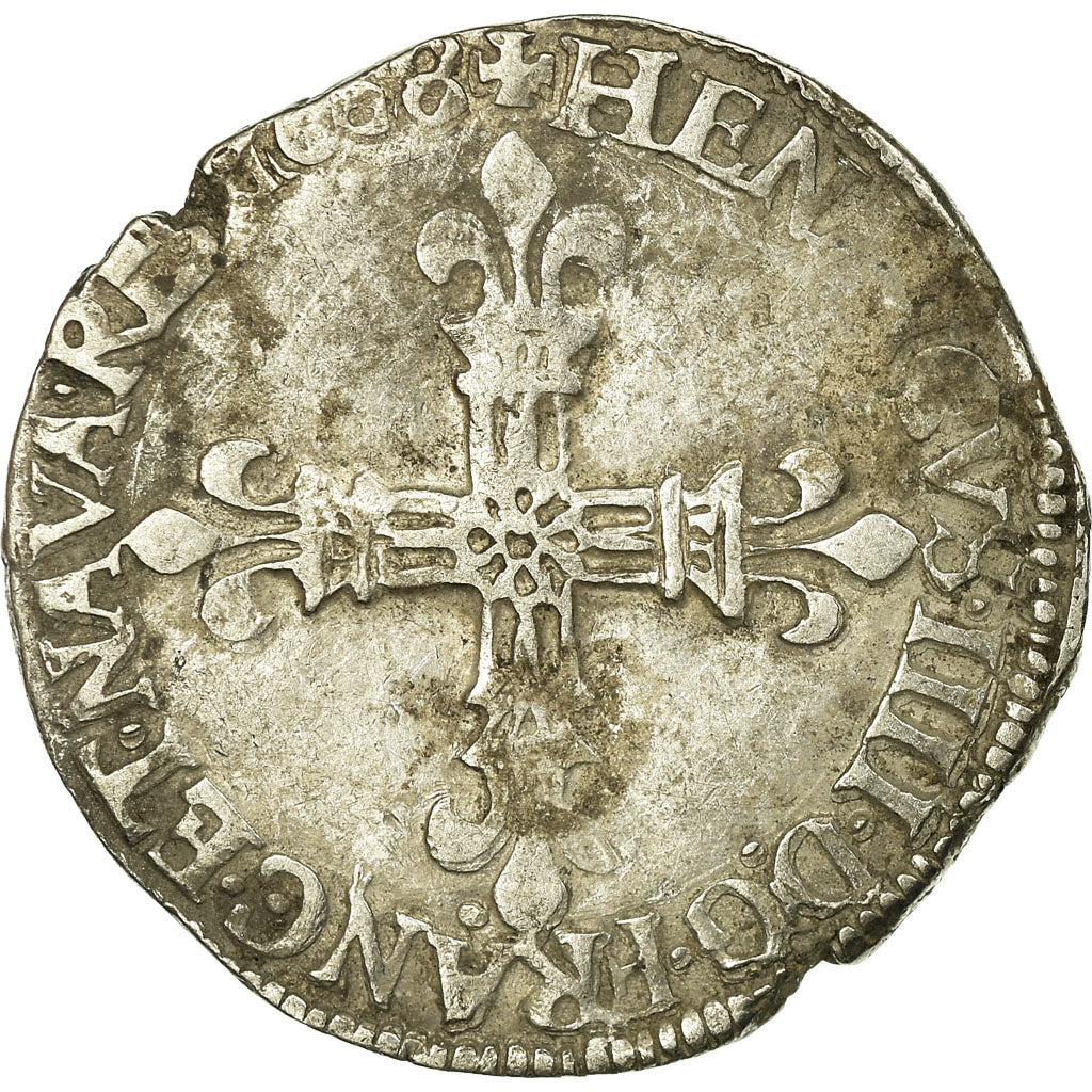Moneta, Francia, Henri IV, 1/4 Ecu, 1608, Nantes, MB+, Argento, Sombart:4678