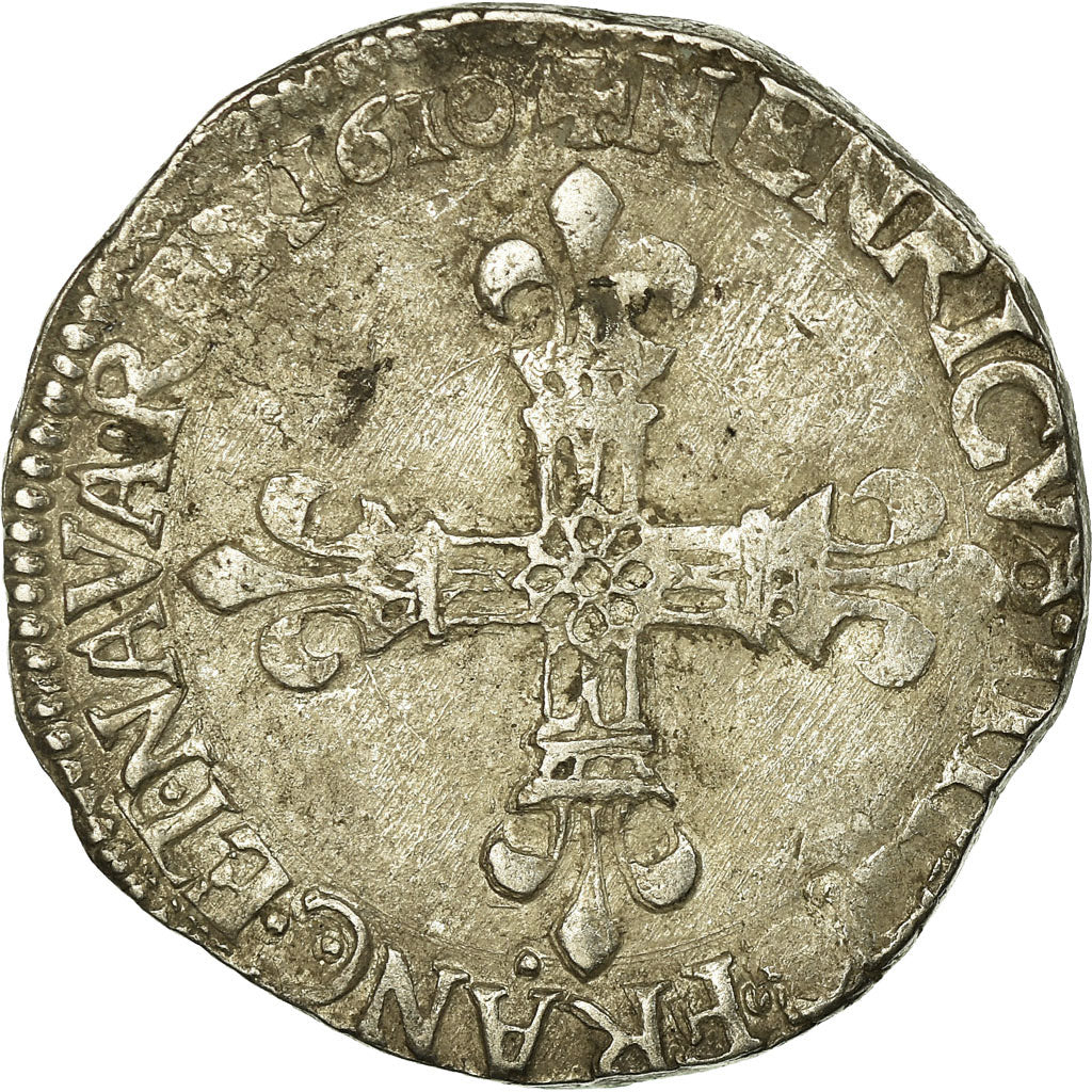 Moeda, França, Henri IV, 1/4 Ecu, 1610, Nantes, VF(30-35), Prata, Sombart:4678