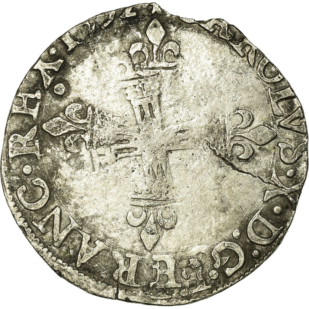 Moeda, França, Charles X, 1/4 Ecu, 1592, Nantes, VF(20-25), Prata, Sombart:4670