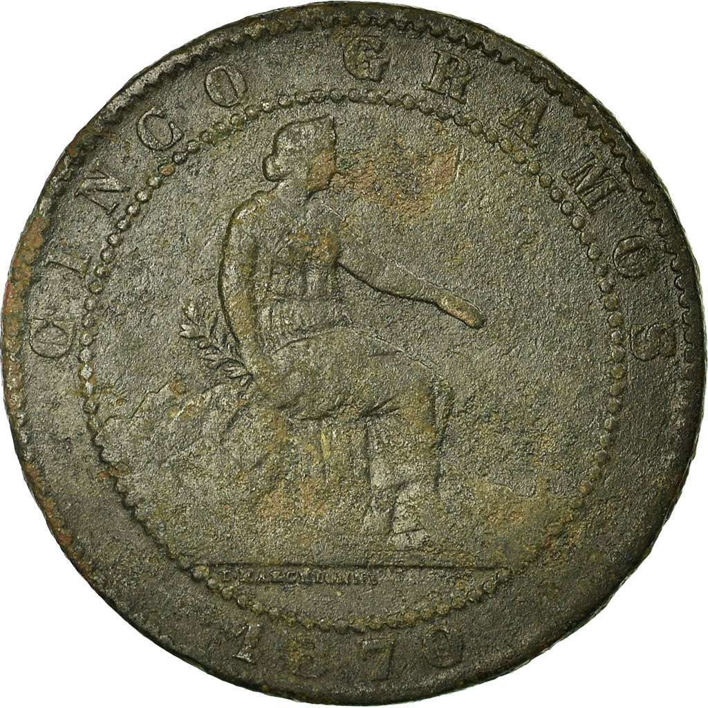Coin, Spain, Provisional Government, 5 Centimos, 1870, Barcelona, VF(30-35)