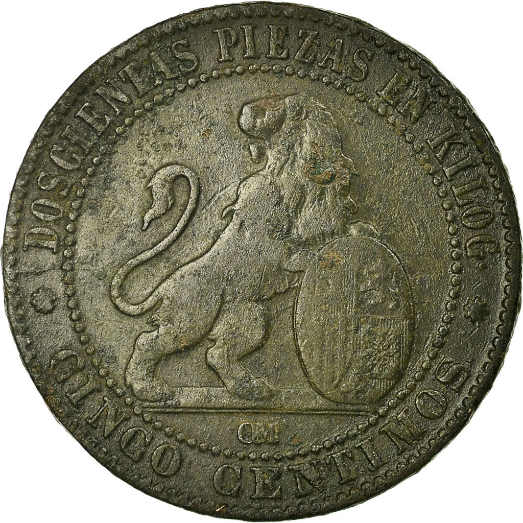 Coin, Spain, Provisional Government, 5 Centimos, 1870, Barcelona, VF(30-35)