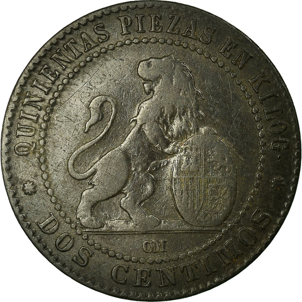 Coin, Spain, Provisional Government, 2 Centimos, 1870, Barcelona, VF(30-35)