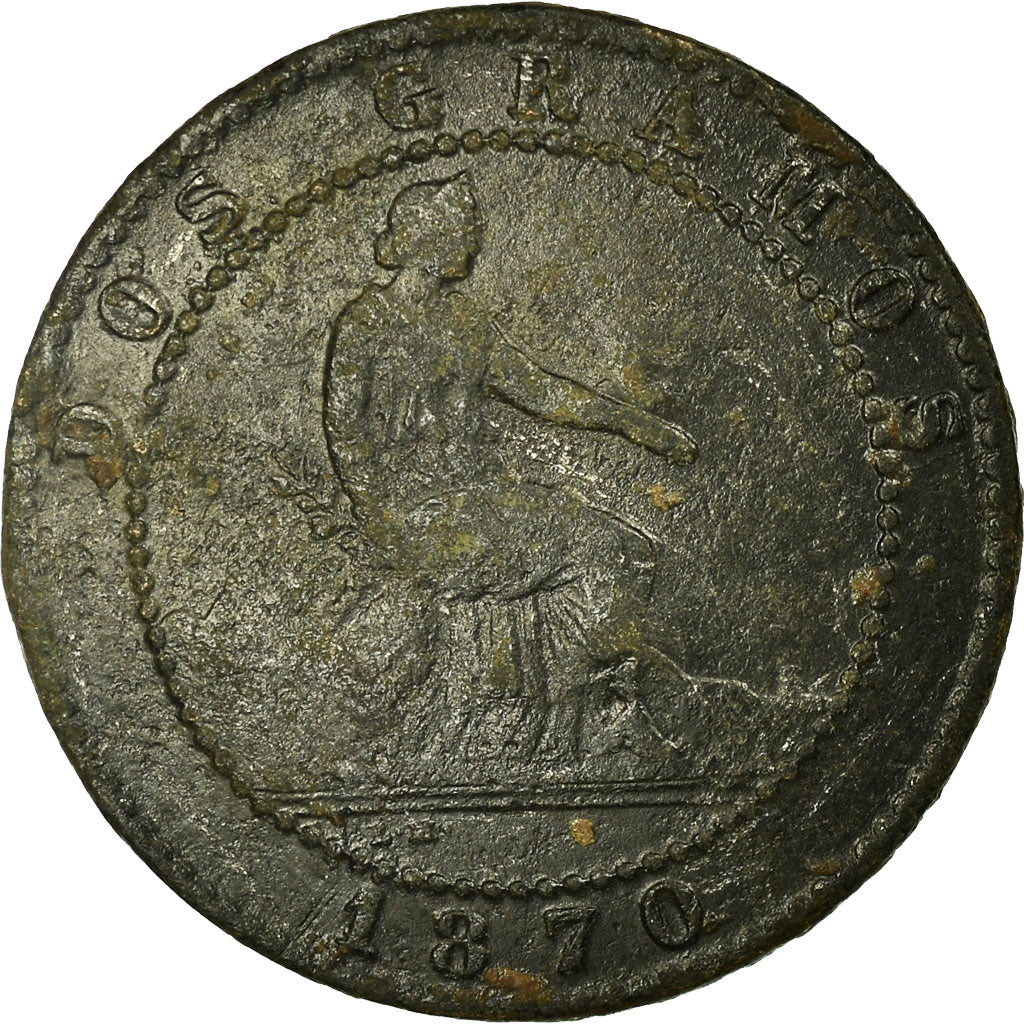 Coin, Spain, Provisional Government, 2 Centimos, 1870, Barcelona, VF(30-35)