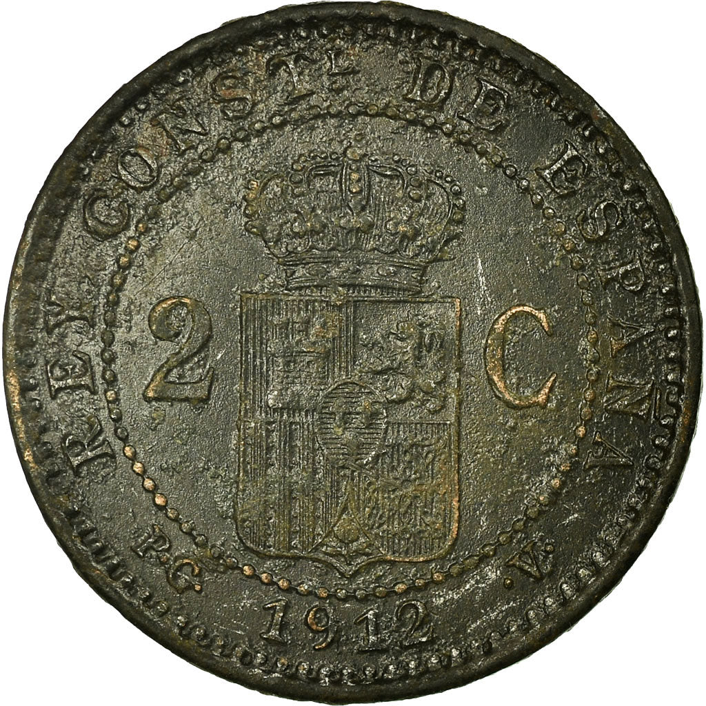 Coin, Spain, Alfonso XIII, 2 Centimos, 1912, Madrid, EF(40-45), Copper, KM:732