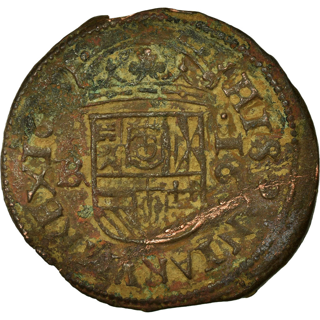 Coin, Spain, Philip IV, 16 Maravedis, 1663, Burgos, VF(20-25), Copper, KM:172.1