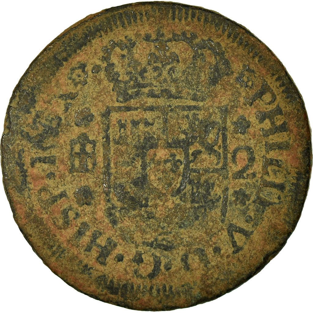 Coin, Spain, Philip V, 2 Maravedis, 1745, Segovia, VF(30-35), Copper, KM:366
